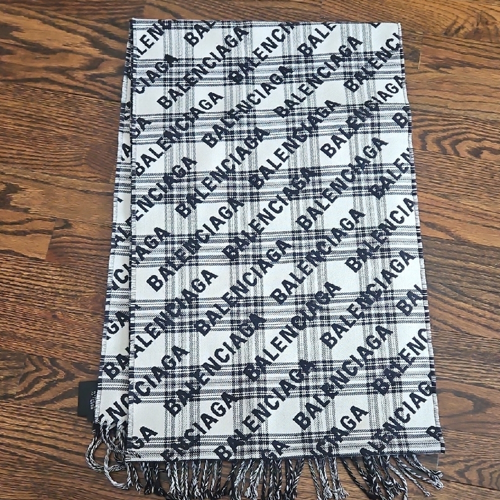 Balenciaga Black and White Plaid Scarf